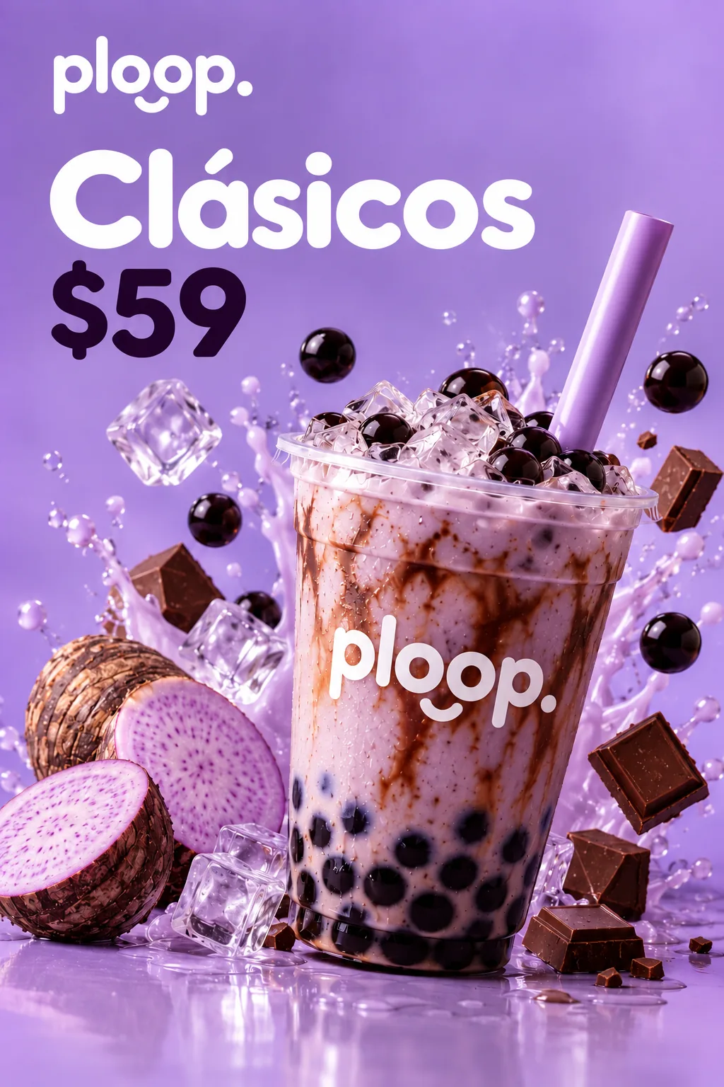 Clásicos $59. Bebida cremosa con hielo y tapioca