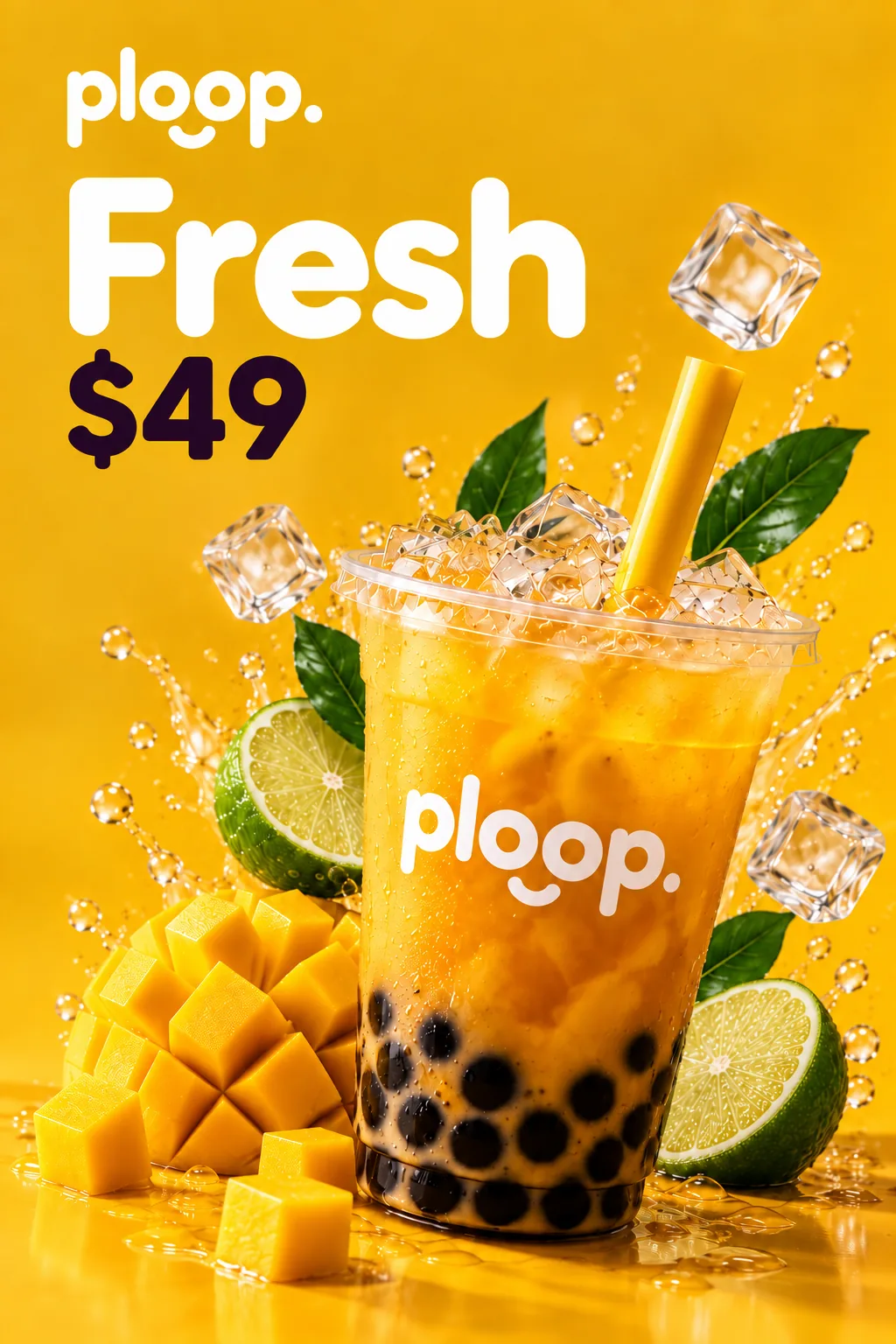 Fresh $49. Bebida de mango con hielo, tapioca, mango y limón